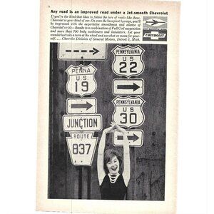 Jet Smooth Ride Chevrolet Highway Signs Advertisement 1960s Vintage Print Ad 9in